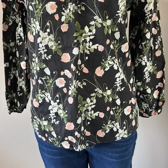 J Crew Point Sur Peasant Top Liberty London Art Fabric Poppy Dream Black Sz XS - Picture 7 of 16